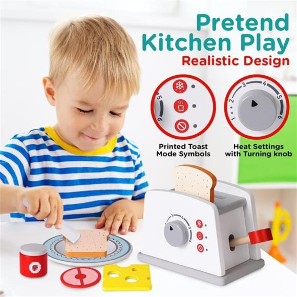 - Pop Up Kid’s Toaster Toy with Kitchen Accessories, 8 Pc. Set NIB - Picture 5 of 6